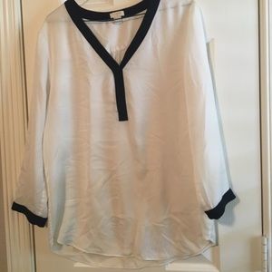 J crew white blouse with navy trim